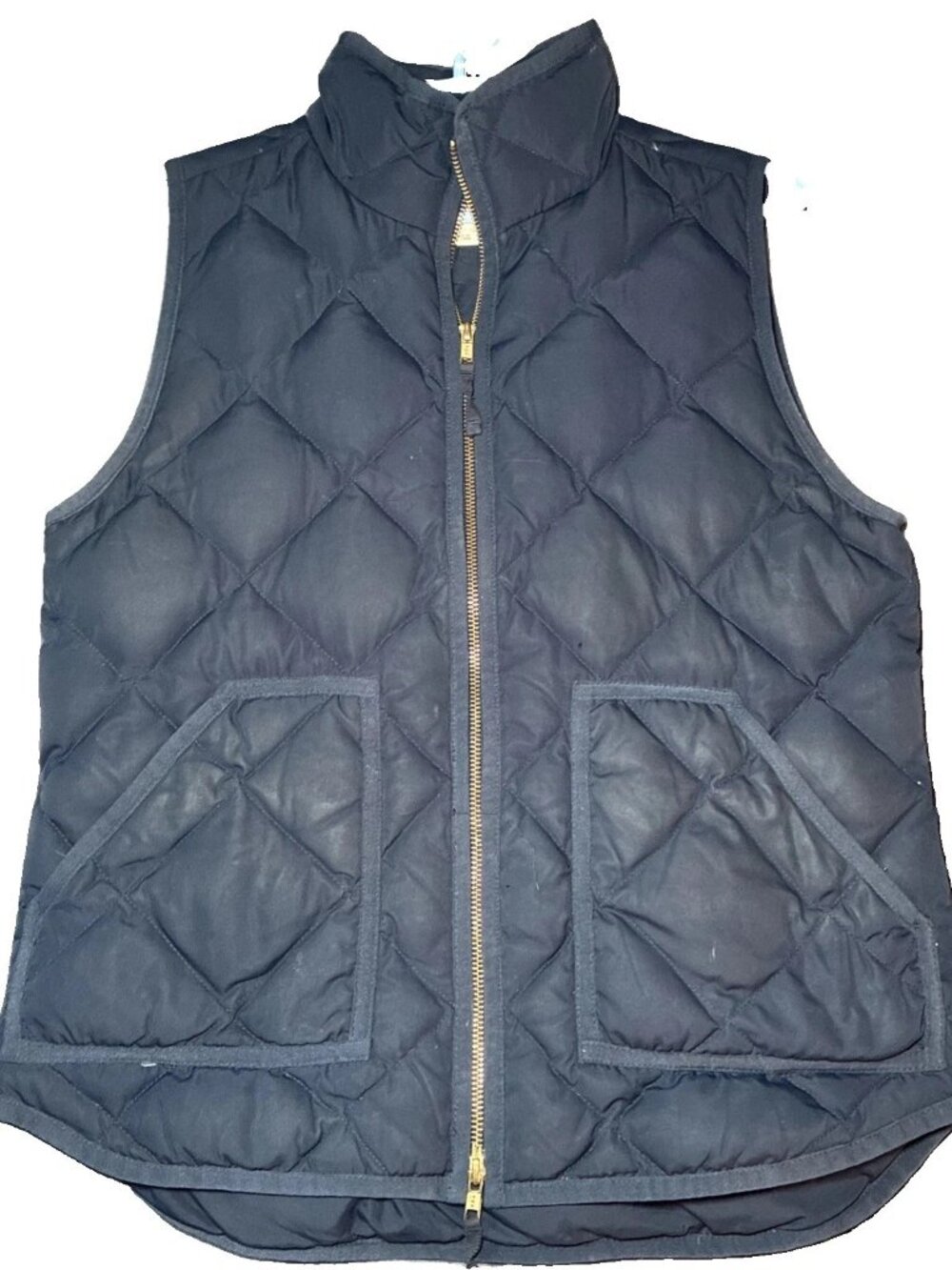J.Crew Quilted Puffer Vest Men's S Full Zip Navy Blue Stand Collar Pockets
